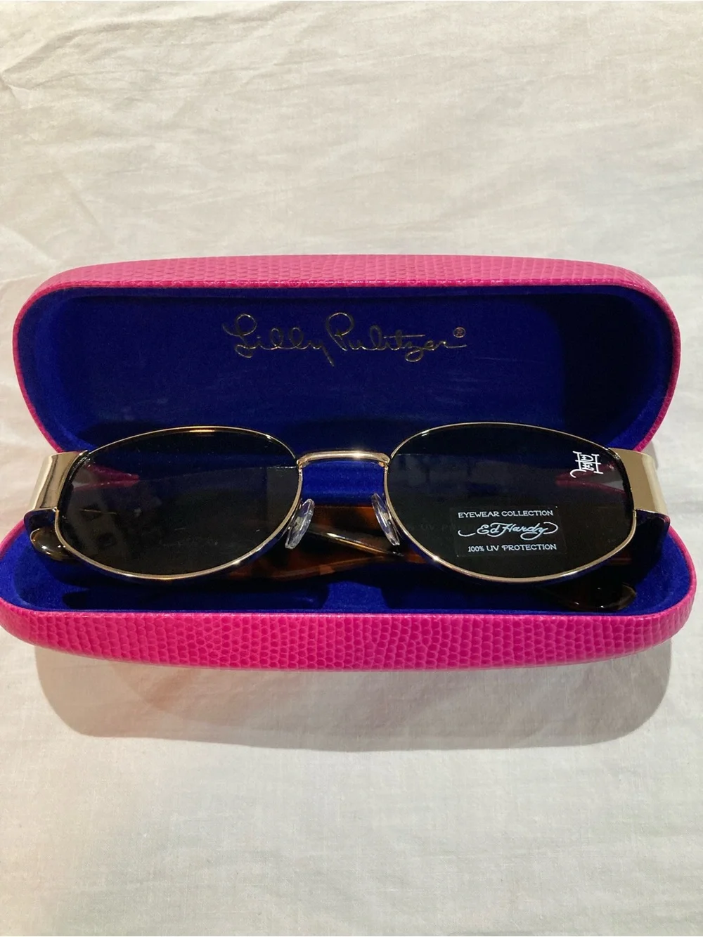 Ed Hardy Sunglasses with Lilly Pulitzer Hardshell case. NWT!